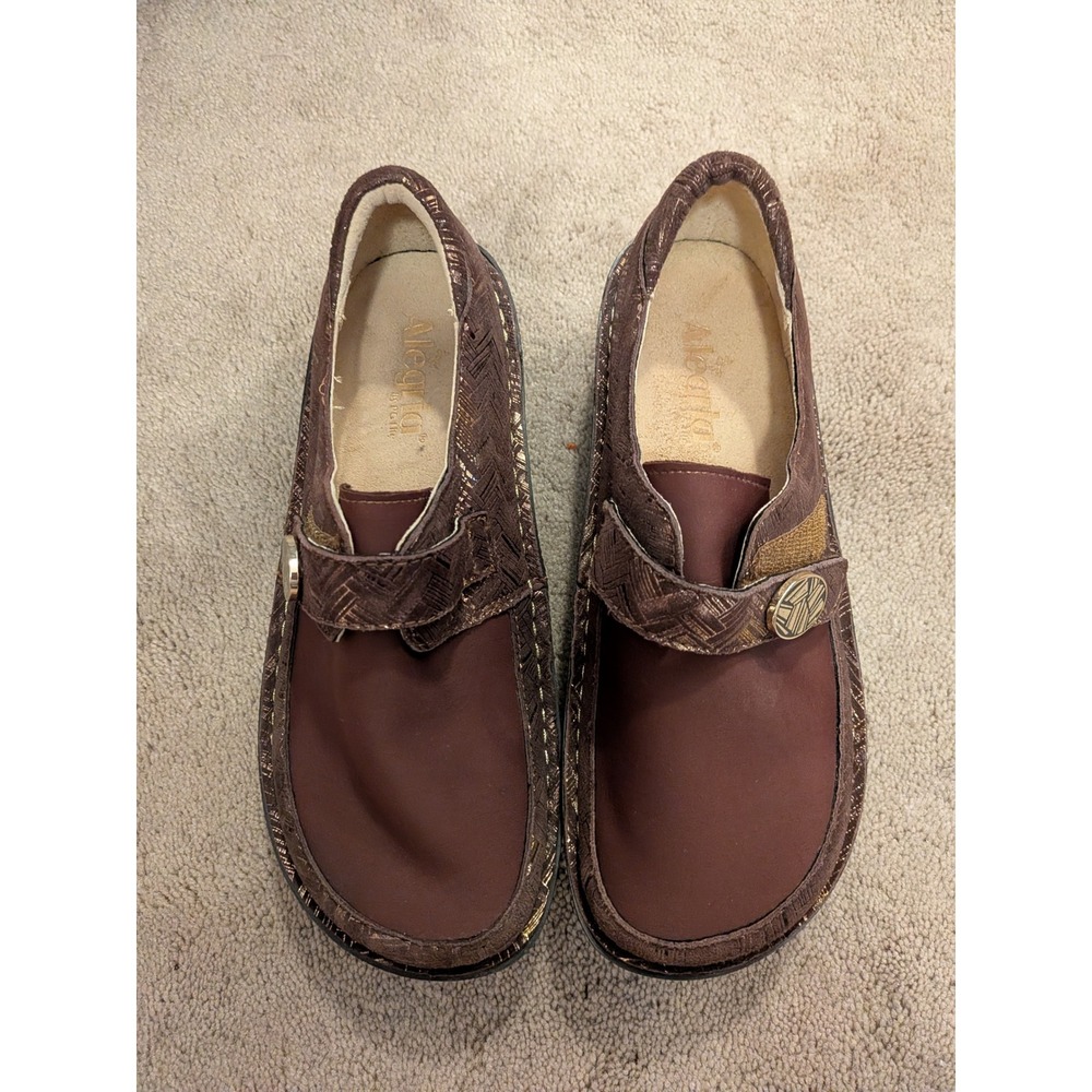 Alegria Donna Brown Bronze Metallic Leather Clogs Rocker Sole Shoes Womens‎ 38